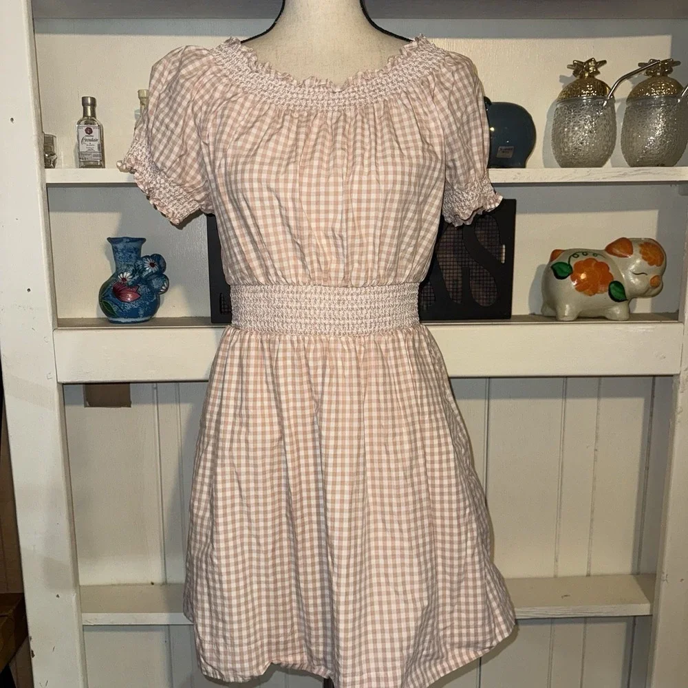 J. Crew Pink Gingham Plaid Fit Flare Poplin Dress Women's Small Summer